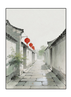 中国风江南庭院数字油画diy手工