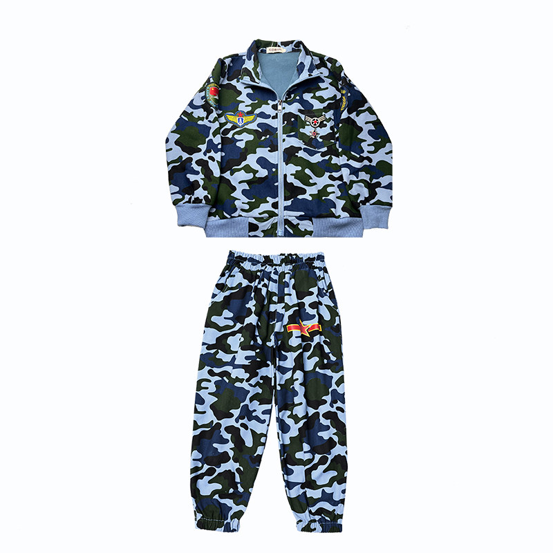 儿童迷彩服套装男童蓝色纯棉空军制服军训衣服中小学生运动会服装