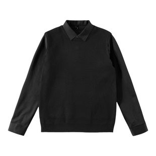 特价 假两件拼接翻领长袖针织衫男士层次感套头撞色通勤秋冬上衣