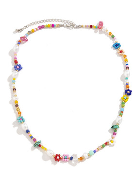 小众设计彩色花朵米珠项链