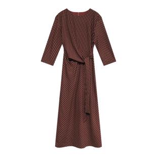 贰羊设计【念苡】文艺感复古红色格子长裙女设计感交叉绑带连衣裙