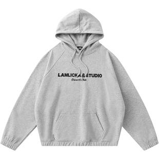LAMLICKA潮牌植绒字母连帽卫衣男女情侣初秋新款休闲宽松套头卫衣