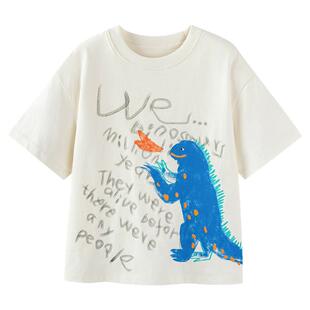 迷你巴拉男童短袖T恤速干纯棉半袖夏季新款宝宝吸汗恐龙儿童上衣T