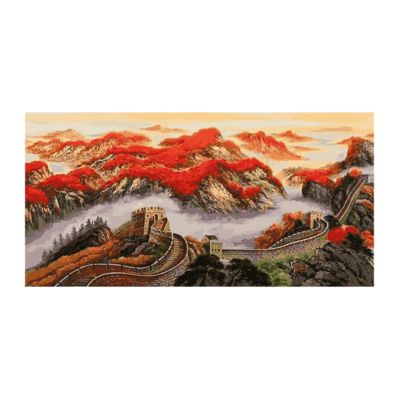 鸿运长城diy数字油画手绘填色填充横版大尺寸山水办公室装饰挂画