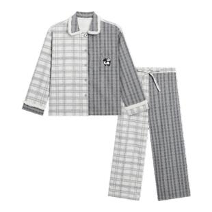 tbh野兽派家居熊猫嘭嘭加厚全棉法兰绒家居服套装可外穿情侣睡衣