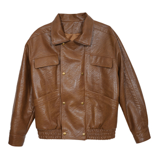 Hualun冬季肌理感皮衣外套男款飞行员皮夹克男生潮牌痞帅PU皮上衣