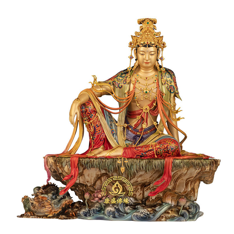 纯铜精工水月观音供奉神像摆件