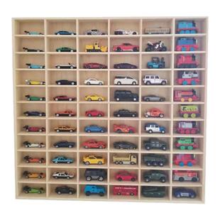 1:64小汽车模型实木防尘置物架桌面盲盒多美卡收纳盒风火轮展示柜