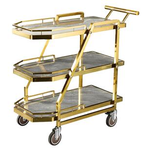 轻奢餐厅服务车上菜车不锈钢岩板三层手推车KTV点心零食实木餐车