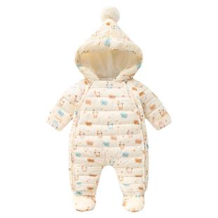 宝宝连体衣羽绒服冬季婴儿冬装男宝外出加绒包脚抱衣保暖白鸭绒女