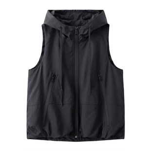 欧货连帽薄冲锋衣马甲背心女春秋新款宽松百搭休闲马夹坎肩外套潮