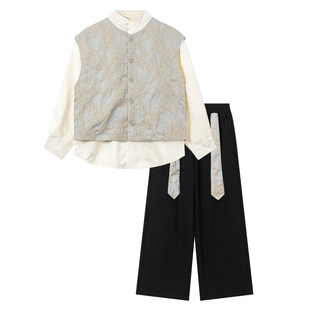 男童春季日常中式高级汉服套装2026新款儿童中秋节国风唐装三件套