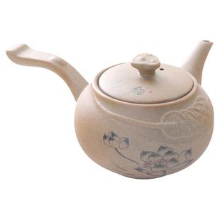 古朴手绘贴花侧把壶简朴荷花陶瓷个性茶壶小鱼朴素短嘴创意泡茶器