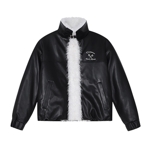 【DNA官方】飞行夹克棉服25年暖冬新款翻领PU革皮衣刺绣毛领外套