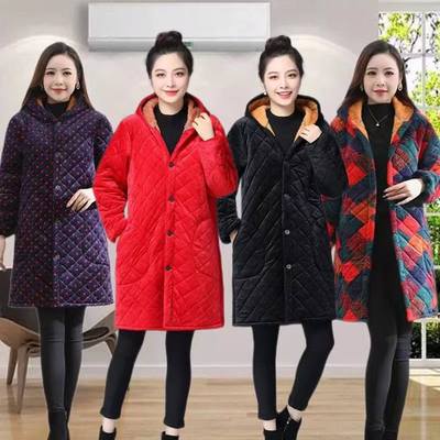 加绒加厚女罩衣大码连帽罩衫厨房围裙中长款冬妈妈装厚外套工作服
