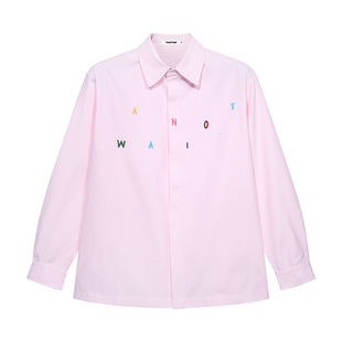 【明星同款】陈伟霆CANOTWAIT彩色字母条纹长袖衬衫男女秋冬外套