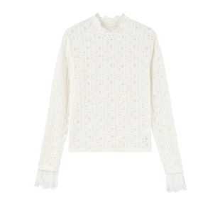 秋水伊人高领修身蕾丝衫2025年冬季新款女装时尚百搭拼接优雅上衣