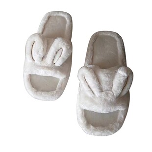 侘寂风北欧本名兔子女士家居拖鞋室内家居春秋款防滑露趾棉拖女