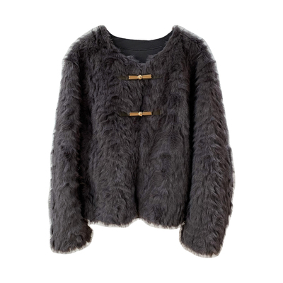 环保皮草仿小湖羊皮毛一体圆领