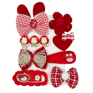 儿童新年红色发夹中国风发卡女童过年喜庆夹子宝宝刘海碎发夹头饰