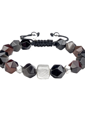 手链男黑曜石手串红虎眼石暗黑