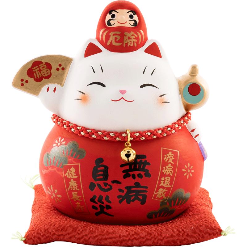 药师窑手绘招财猫日本摆件高档