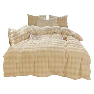 冬季兔绒加绒加厚床上四件套公主风双面绒毛绒牛奶珊瑚绒床单被套