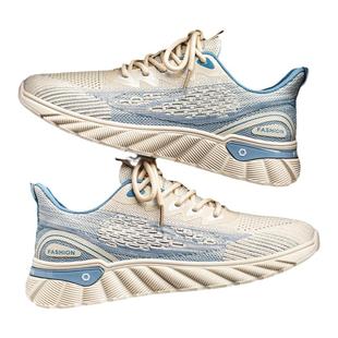 男鞋夏季透气网面飞织网鞋初中学生跑步防滑运动休闲增高老爹潮鞋