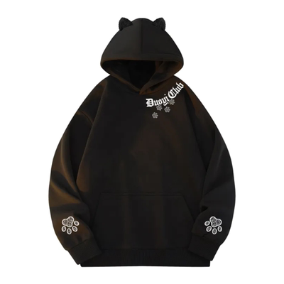 国潮美式刺绣猫耳连帽卫衣