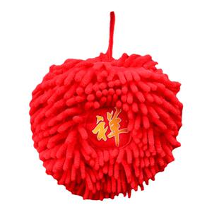 擦手巾挂式强吸水加厚不掉毛红色喜庆卫生间厨房雪尼尔毛巾擦手球