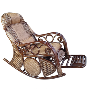 藤木摇摇椅大人躺椅休闲老人椅天然真藤椅家用久坐舒适阳台藤摇椅