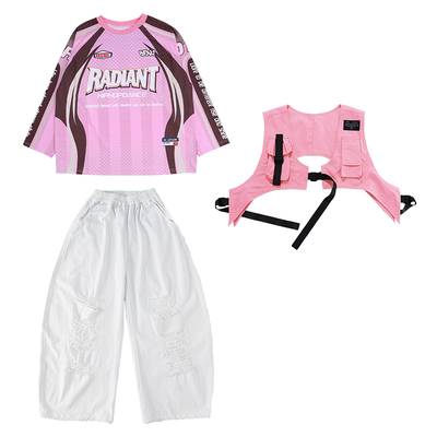 嘻哈粉色街舞演出服男童马甲少