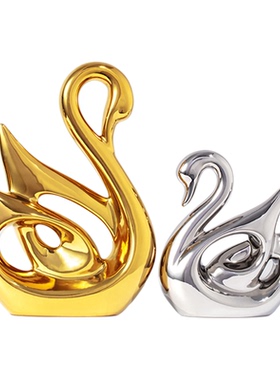 宏赫景德镇镀金天鹅陶瓷摆件