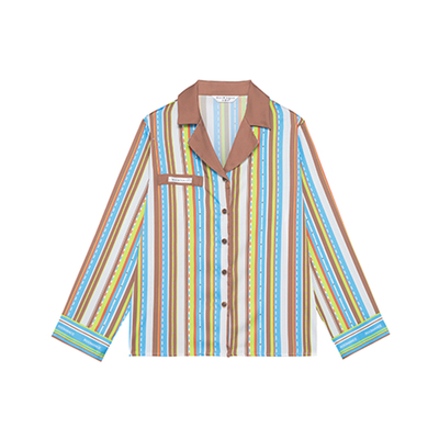 汝曼司男女冰丝复古条纹家居服