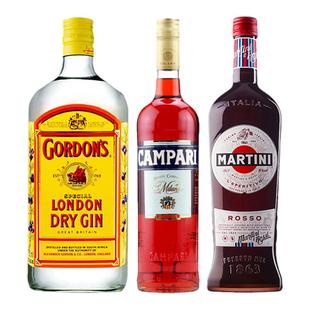 尼格罗尼!哥顿金酒+马天尼红味美思+金巴利苦味利口酒调酒鸡尾酒