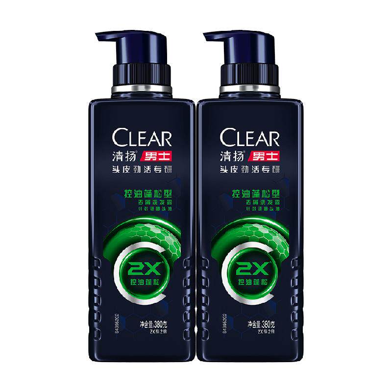 CLEAR清扬男士专研去屑劲爽控油蓬松2X洗发水380G*2
