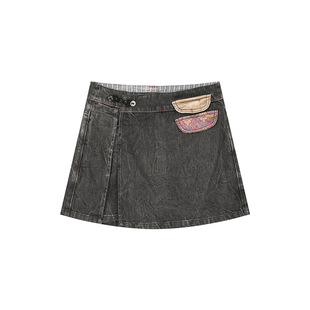 一城画一夏季国潮复古盘扣腰设计时尚百搭短款牛仔裙裤女