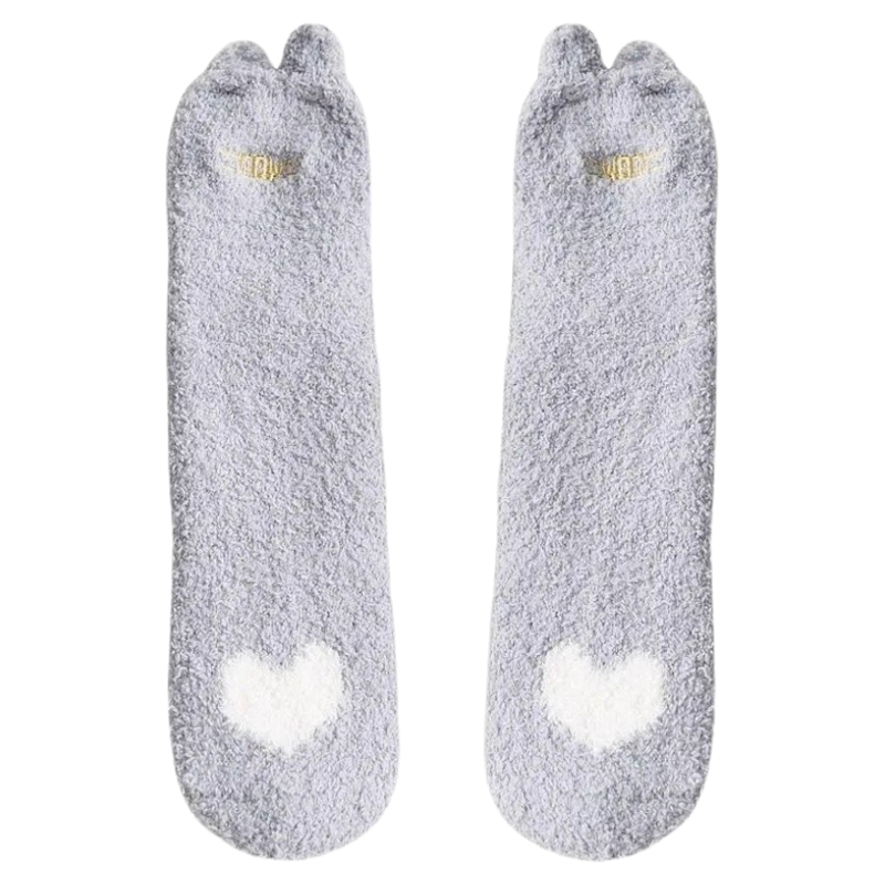 睡觉袜月子袜加绒加厚地板袜暖脚神器女捂脚珊瑚绒中筒爱心猫袜子