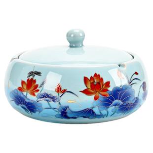 时尚大号烟灰缸陶瓷带盖防风飞收纳罐餐厅酒店家用摆件墨水笔洗简