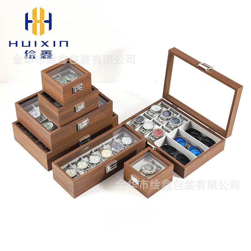 现货批发黑胡桃纹木质手表饰品收藏展示收纳收纳盒子礼品盒手表箱