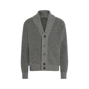 ZEGNA杰尼亚男装冬季新品麻灰色山羊绒及马海毛开衫