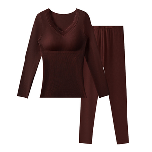 秋冬羊绒蚕丝抑菌保暖内衣套装女带胸垫修身暖腹肌底衣打底秋衣裤