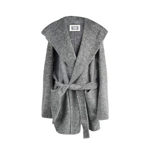 COOLLINE林子熙 自带柔光滤镜 雾粉羊毛长绒毛连帽大衣毛呢外套女