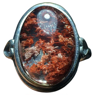 天然绿幽灵戒指S925银黑银钛发晶钛晶花云母片异象彩幽灵水晶戒指