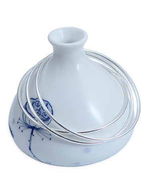 s925纯银手镯女个性潮时尚可多圈光面圆手环饰品百搭首饰细银镯子