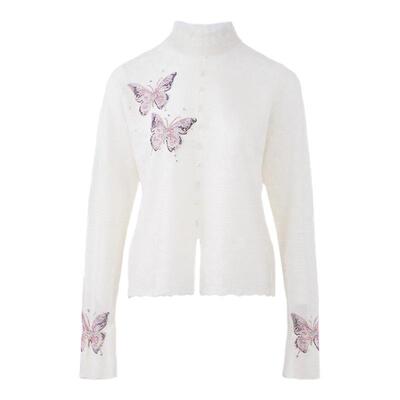 TCH私服潮牌烫钻蝴蝶白色高领针织衫秋冬新款T72C09E5166
