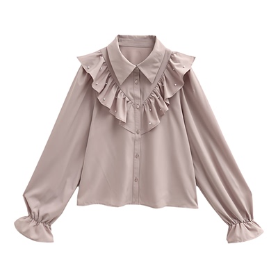 清楚系蝴蝶结荷叶边长袖衬衫
