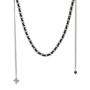 choker黑色皮革编织链条项链女高级小香风欧美项圈配饰个性毛衣链