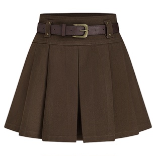 CIDER春秋女装色美式复古风带腰带a字短裙裤102379344