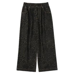 Mentmate 25SS 小众复古做旧豹纹牛仔裤男 街头宽松直筒休闲长裤